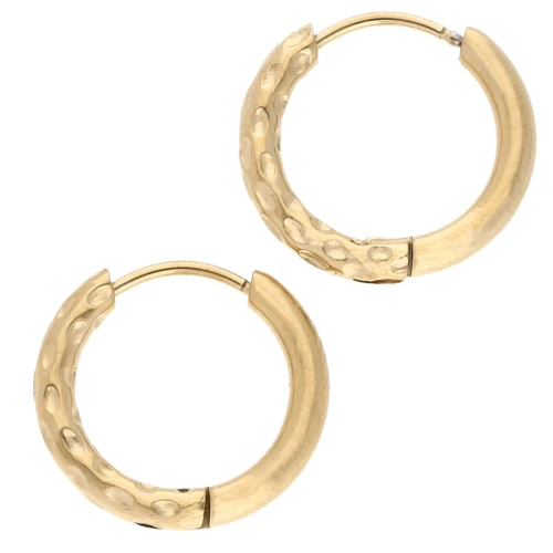 Créoles rondes martelées réversible 17mm Fil 2.5 mm Acier inox 316L et 201 Doré x2