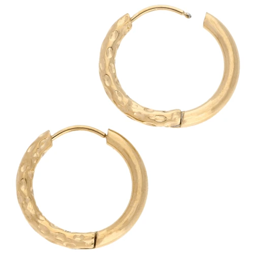 Créoles rondes martelées réversible 19mm Fil 2.5 mm Acier inox 316L et 201 Doré x2