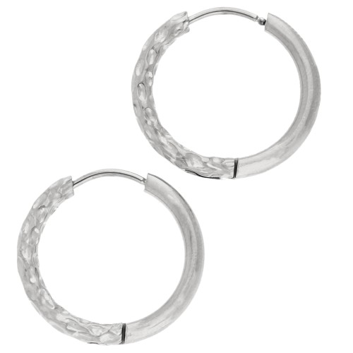 Créoles rondes martelées réversible 21 mm - Fil 2.5 mm - Acier inox 316L et 201 x2