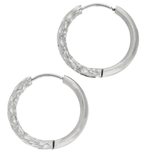 Créoles rondes martelées réversible 21 mm - Fil 2.5 mm - Acier inox 316L et 201 x2
