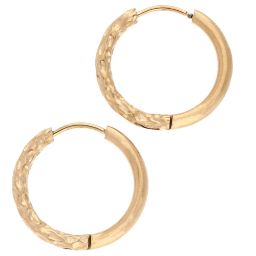 Créoles rondes martelées réversible 21mm Fil 2.5 mm Acier inox 316L et 201 Doré x2