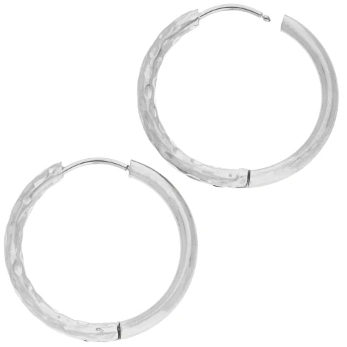 Créoles rondes martelées réversible 25 mm - Fil 2.5 mm - Acier inox 316L et 201 x2