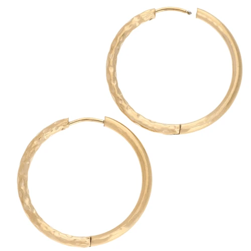 Créoles rondes martelées réversible 30mm Fil 2.5 mm Acier inox 316L et 201 Doré x2