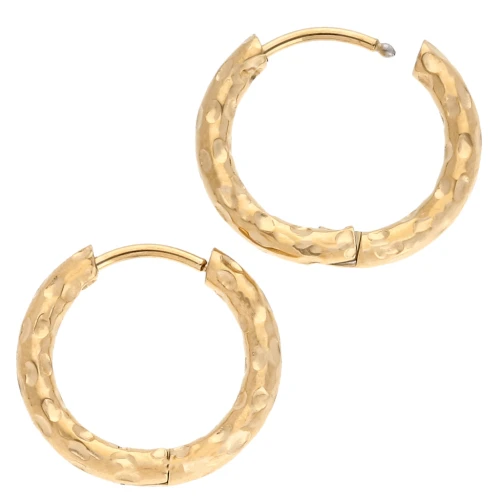 Créoles rondes martelés 17 mm - Fil 2.5 mm - Acier inox 316L et 201 Doré x2