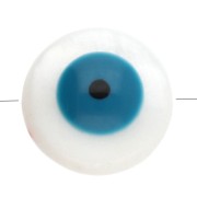 Perle ronde en nacre 10 mm motif oeil - Bleu canard x1