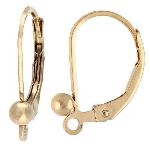 Dormeuses 16 mm avec anneau ouvert - petite boule - Gold filled (or laminé) x2