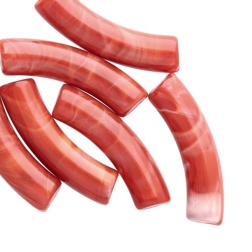 Perles tube incurvé 32x8 mm en acrylique opaque - Terracotta marbré x6