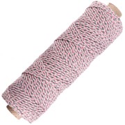 Cordon en coton tressé 2.5 mm - fabrication Française - Rose clair - Gris x100m