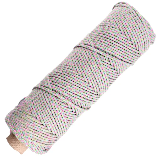 Cordon en coton tressé 2.5 mm fabrication Française - Vert clair - Bleu - Rose x100m