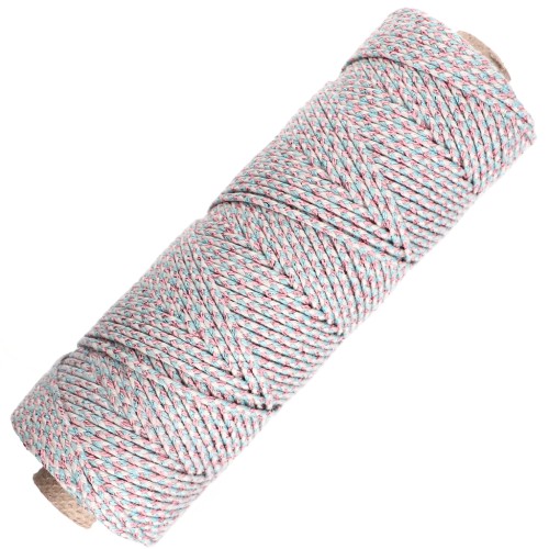Cordon en coton tressé 2.5 mm - fabrication Française - Multi Bleu - Doré rose x100m