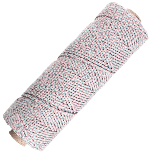 Cordon en coton tressé 2.5 mm - fabrication Française - Multi Bleu - Doré rose x100m