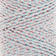 Cordon en coton tressé 2.5 mm - fabrication Française - Multi Bleu - Doré rose x100m