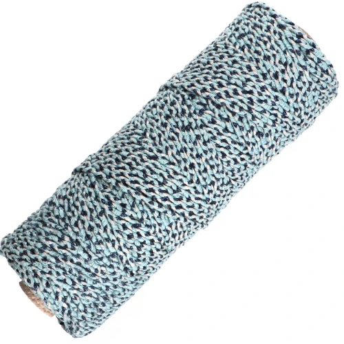 Cordon en coton tressé 3 mm - fabrication Française - Bleu foncé - Bleu clair x100m