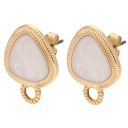 Clous d’oreilles triangle arrondi 19.5x15 mm - Doré à l'or fin - Blanc Nacré x2