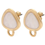 Clous d’oreilles triangle arrondi 19.5x15 mm - Doré à l'or fin - Blanc Nacré x2