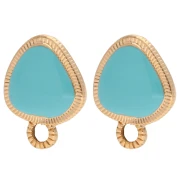 Clous d’oreilles triangle arrondi 19.5x15 mm - Doré à l'or fin - Turquoise x2