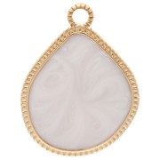 Pendentif goutte irrégulière 32x24 mm résine époxy - Doré à l'or fin - Blanc nacré
