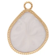 Pendentif goutte irrégulière 32x24 mm résine époxy - Doré à l'or fin - Blanc nacré