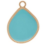 Pendentif goutte irrégulière 32x24 mm résine époxy - Doré à l'or fin - Turquoise