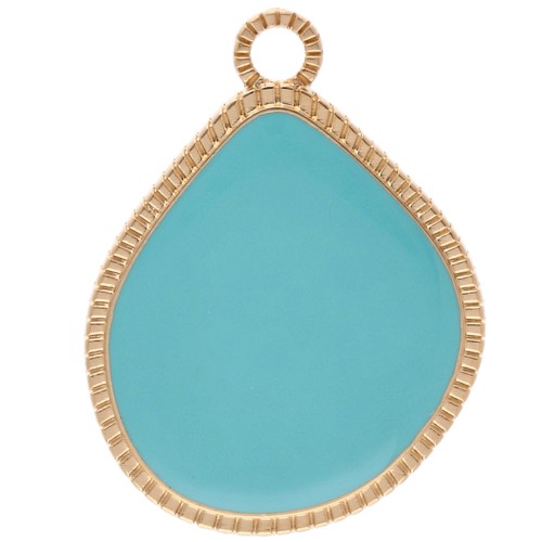 Pendentif goutte irrégulière 32x24 mm résine époxy - Doré à l'or fin - Turquoise