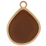 Pendentif goutte irrégulière 32x24 mm résine époxy - Doré à l'or fin - Marron x1