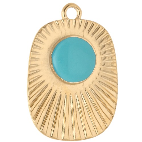Pendentif rectangle ethnique 26x17.5 mm résine époxy - Doré à l'or fin - Turquoise