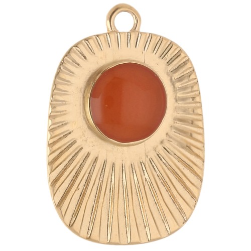 Pendentif rectangle ethnique 26x17.5 mm résine époxy - Doré à l'or fin - Topaz x1