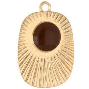 Pendentif rectangle ethnique 26x17.5 mm résine époxy - Doré à l'or fin - Marron x1