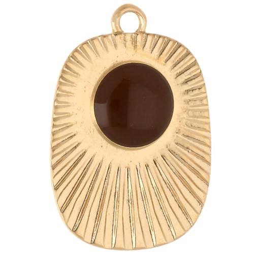 Pendentif rectangle ethnique 26x17.5 mm résine époxy - Doré à l'or fin - Marron x1