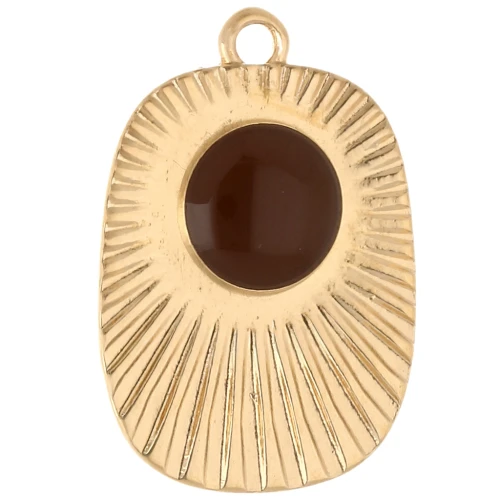 Pendentif rectangle ethnique 26x17.5 mm résine époxy - Doré à l'or fin - Marron x1