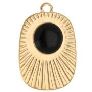 Pendentif rectangle ethnique 26x17.5 mm résine époxy - Doré à l'or fin - Noir x1