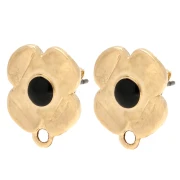 Clous d'oreilles fleurs 16x13 mm résine époxy - Doré à l'or fin - Noir x2