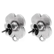 Clous d'oreilles fleurs 16x13 mm résine époxy Placage Argent fin vieilli - Noir x2