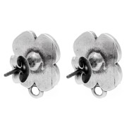 Clous d'oreilles fleurs 16x13mm résine époxy Placage Argent fin vieilli - Rouge x2