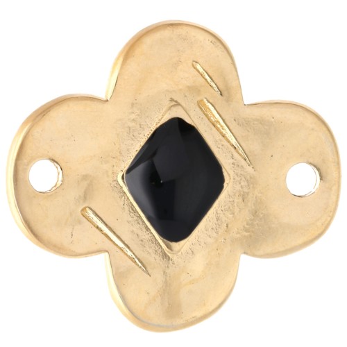 Intercalaire fleur 19x17 mm avec résine époxy - Doré à l'or fin - Noir x1