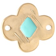 Intercalaire fleur 19x17 mm avec résine époxy - Doré à l'or fin - Turquoise x1