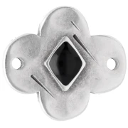 Intercalaire fleur 19x17 mm avec résine époxy - Placage Argent fin vieilli - Noir