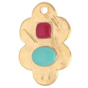 Pendentif feuille 21x14 mm et résine époxy - Doré à l'or fin - Turquoise - Rose x1