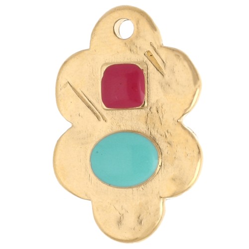 Pendentif feuille 21x14 mm et résine époxy - Doré à l'or fin - Turquoise - Rose x1