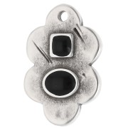 Pendentif feuille 21x14 mm et résine époxy - Placage Argent fin vieilli - Noir