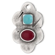 Pendentif feuille 21x14 mm résine époxy - Placage Arg fin vieil Turquoise - Rouge