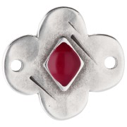 Intercalaire fleur 19x17 mm avec résine époxy - Placage Argent fin vieilli - Rouge