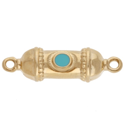 Intercalaire tube ethnique 26x8 mm avec résine époxy - Doré à l'or fin - Turquoise