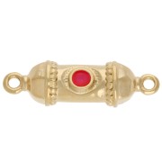 Intercalaire tube ethnique 26x8 mm avec résine époxy - Doré à l'or fin - Rose fluo