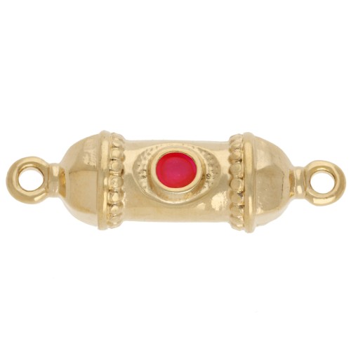 Intercalaire tube ethnique 26x8 mm avec résine époxy - Doré à l'or fin - Rose fluo