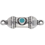 Intercalaire tube ethnique 26x8 mm - Placage Argent fin vieilli - Turquoise