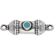Intercalaire tube ethnique 26x8 mm - Placage Argent fin vieilli - Turquoise