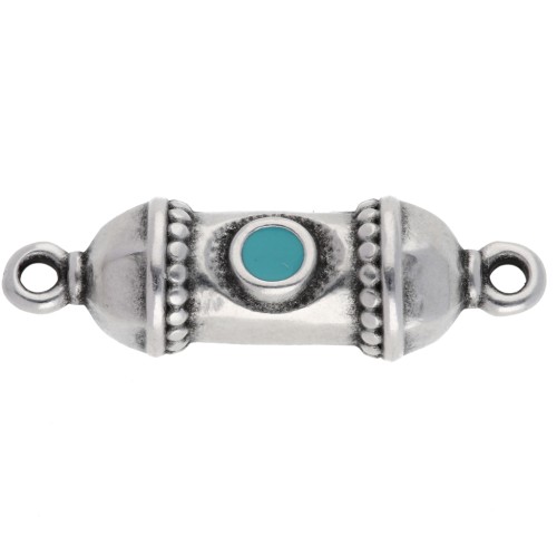 Intercalaire tube ethnique 26x8 mm - Placage Argent fin vieilli - Turquoise