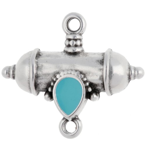 Intercalaire tube ethnique et goutte 20x23 mm Placage Argent fin vieilli Turquoise