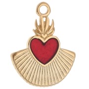 Pendentif coeur ex-voto 22x17 mm avec résine époxy - Doré à l'or fin - Rouge x1